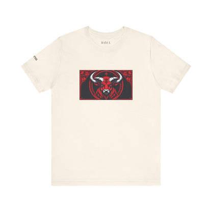 Taurus - Gothic Zodiac T-Shirt. Red graphic in front.  Zodiac in the Shadows