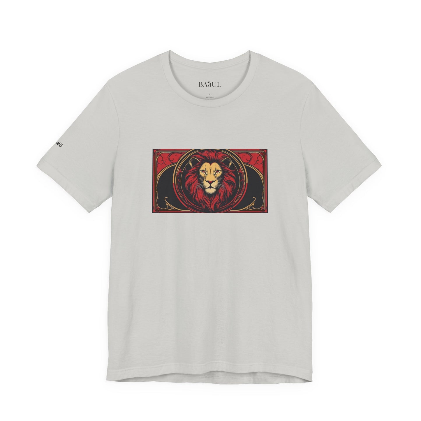 Leo - Gothic Zodiac T-Shirt. Red graphic in front.  Zodiac in the Shadows