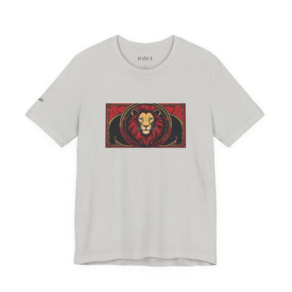 Leo - Gothic Zodiac T-Shirt. Red graphic in front.  Zodiac in the Shadows