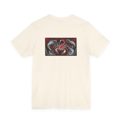 Scorpio - Gothic Zodiac, Red Graphic on the back T-Shirt. Zodiac in the Shadows