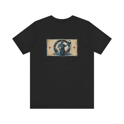 Acquario - T-shirt con segno zodiacale gotico. Grafica blu sul retro. Segno zodiacale nell'ombra.