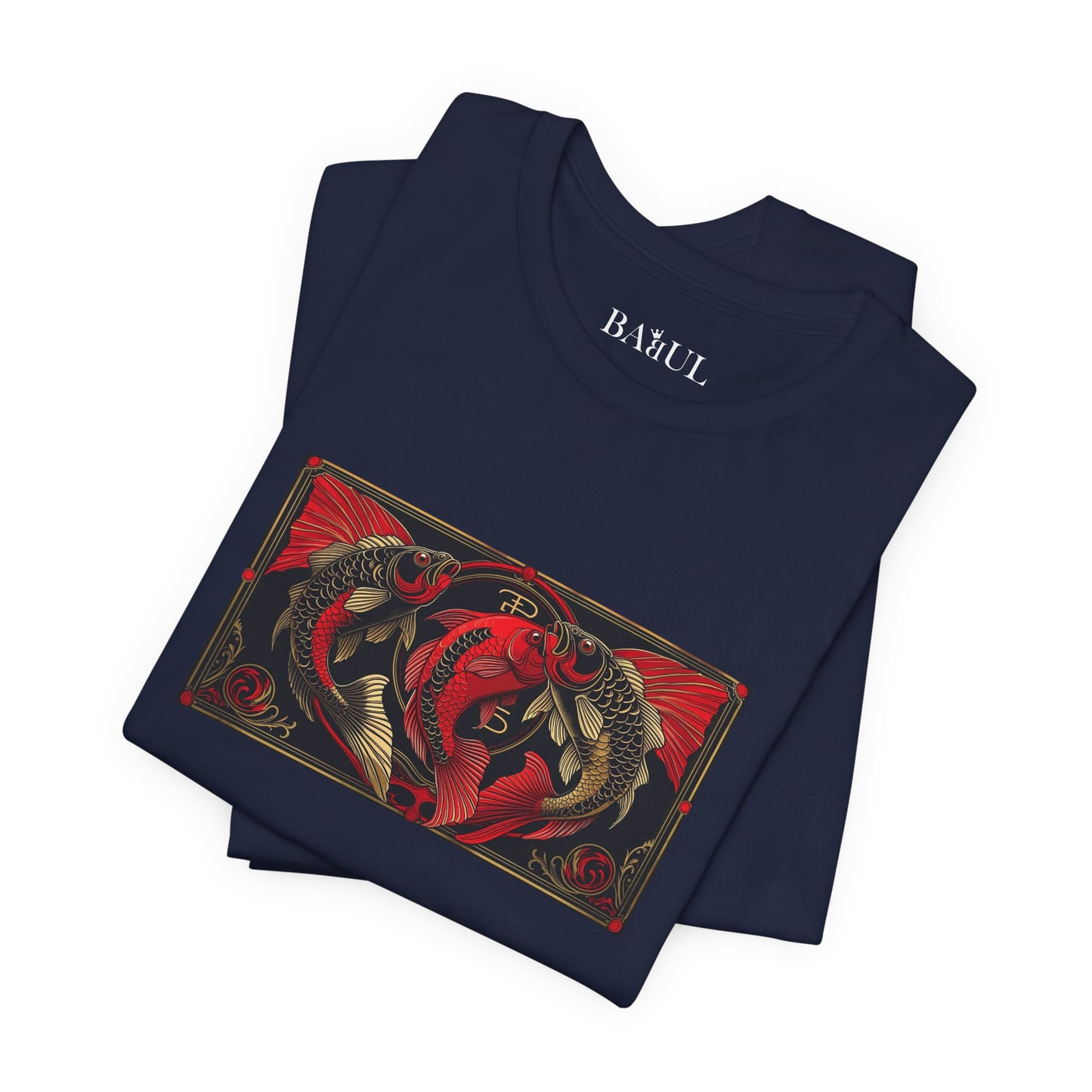 Pisces - Gothic Zodiac T-Shirt. Red graphic in front.  Zodiac in the Shadows