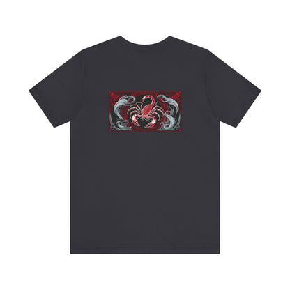 Scorpio - Gothic Zodiac, Red Graphic on the back T-Shirt. Zodiac in the Shadows