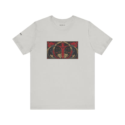 Libra - Gothic Zodiac T-Shirt. Red graphic in front.  Zodiac in the Shadows