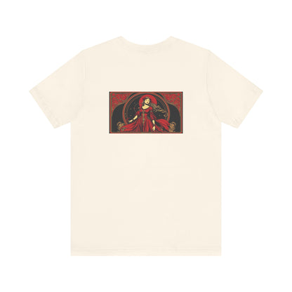 Virgo - Gothic Zodiac, Red Graphic on the back T-Shirt. Zodiac in the Shadows