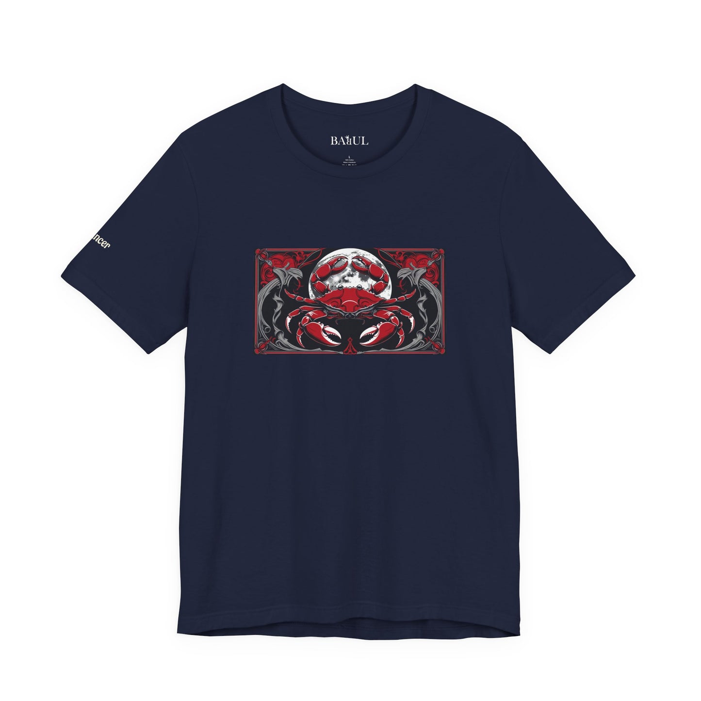Cancer - Gothic Zodiac T-Shirt. Red graphic in front.  Zodiac in the Shadows