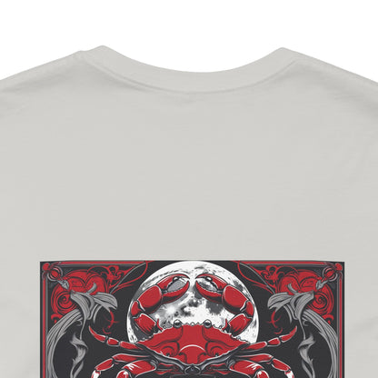 Cancer - Gothic Zodiac, Red Graphic on the back T-Shirt. Zodiac in the Shadows