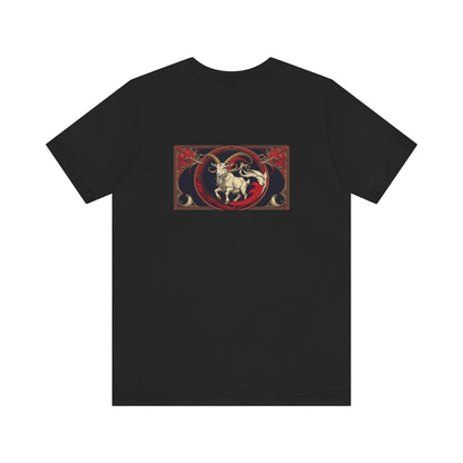 Capricorn - Gothic Zodiac, Red Graphic on the back T-Shirt. Zodiac in the Shadows