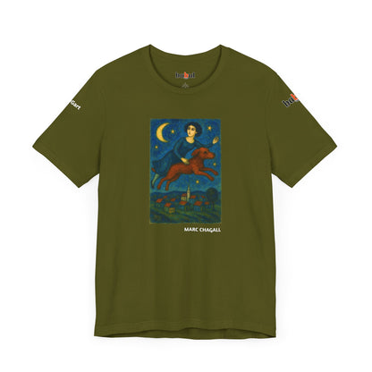 DOGART Unisex Jersey Cat T-Shirt - MARC CHAGALL - Iconic Painting Reimagined with Dogs