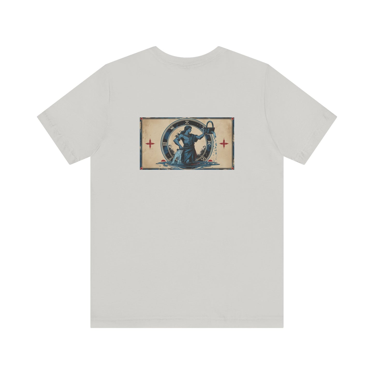 Acquario - T-shirt con segno zodiacale gotico. Grafica blu sul retro. Segno zodiacale nell'ombra.