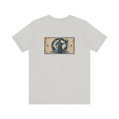 Acquario - T-shirt con segno zodiacale gotico. Grafica blu sul retro. Segno zodiacale nell'ombra.