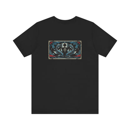 Pisces - Gothic Zodiac T-Shirt. Blue graphic on the back.  Zodiac in the Shadows